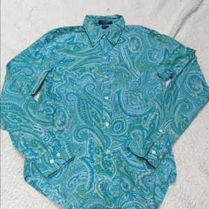 CHAP colorful paisley button down cotton blouse.